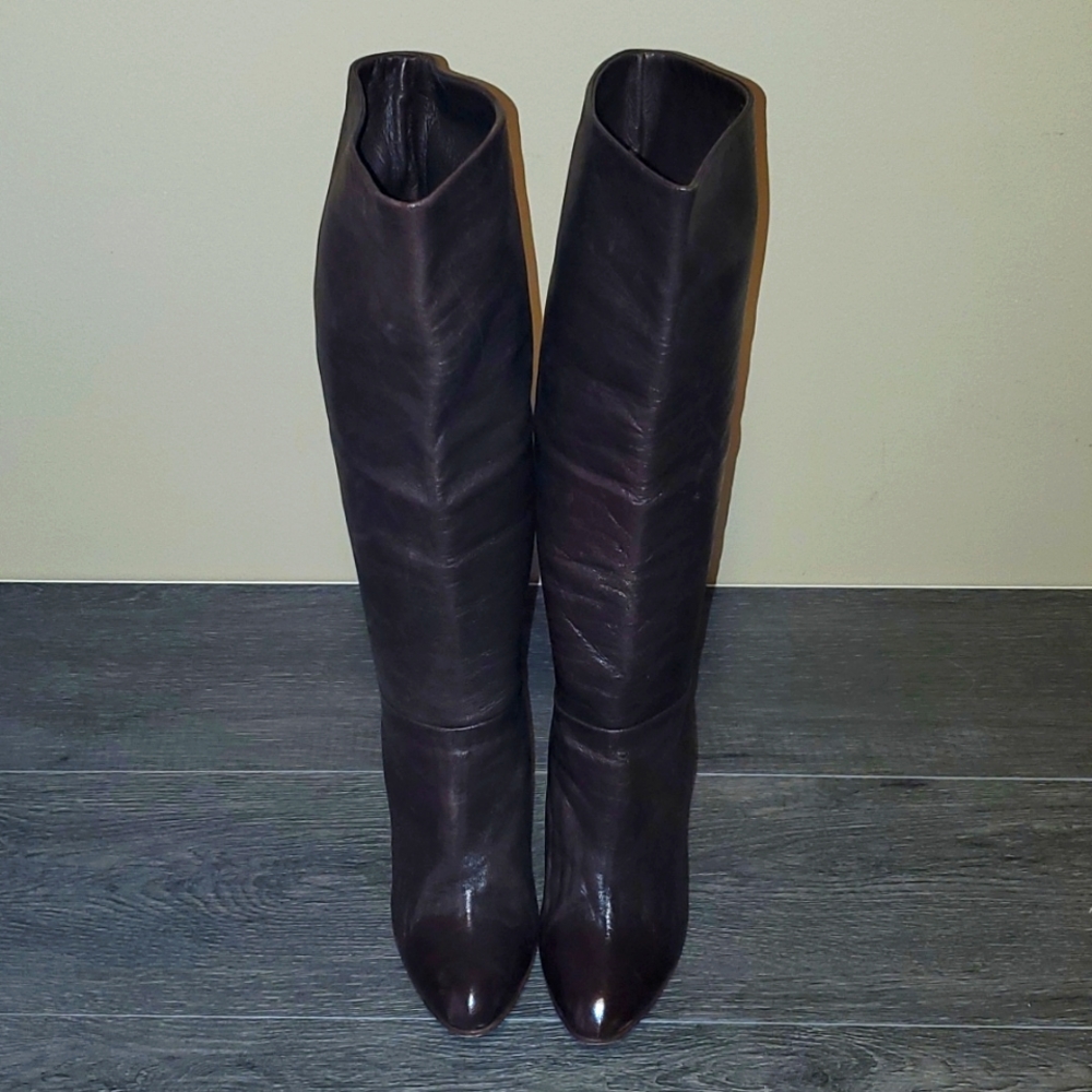 Brown leather stacked heel boots size7.5